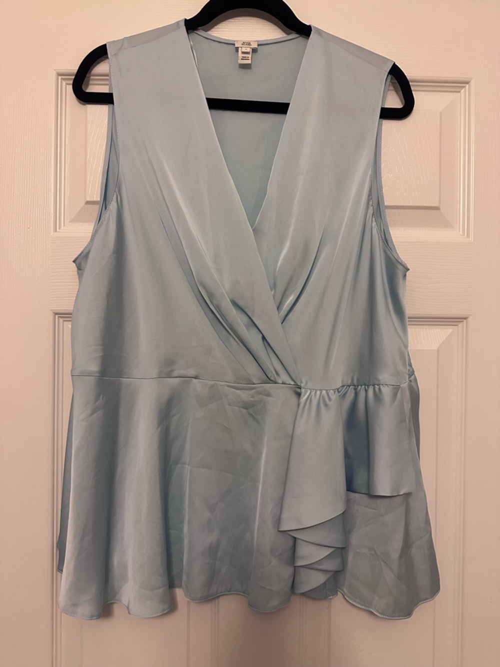 River Island Light Blue Sleeveless Faux-Wrap Peplum Top
